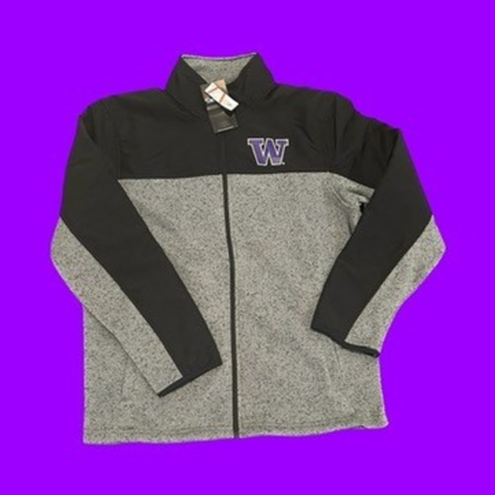 Washington Huskies Full Zip Jacket Gray Black Fleece Pockets Football Men's XL
